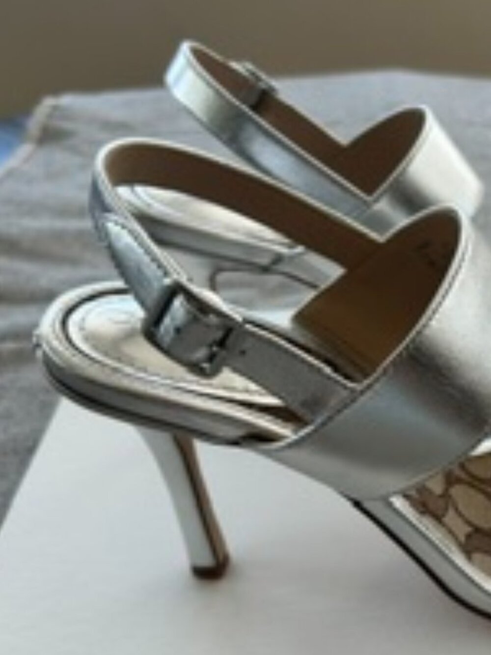 COACH Metallic Silver Heeled Sandals – Size 8 - Picture 10 of 16